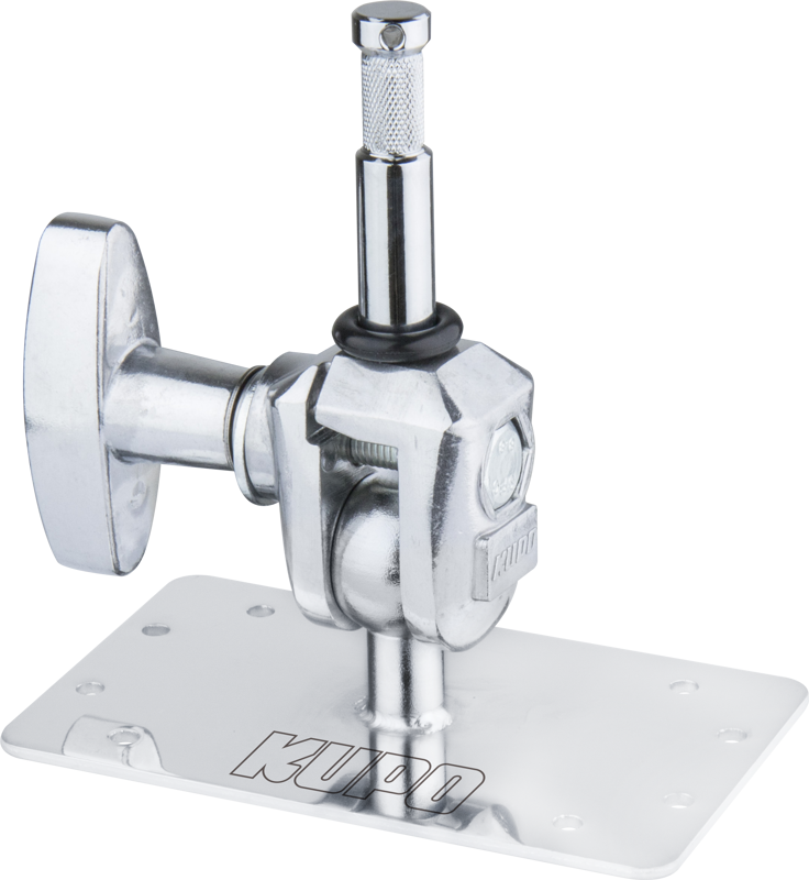 This adapter makes it super easy to mount your light fixtures onto flat objects such as walls and consists of a 5/8" (16mm) Stud connected by a large ball joint. It pivots from -45 degrees to 90 degrees while the collar rotates 360 degrees. The plate size is 3.5" x 6" (9 x 15mm)