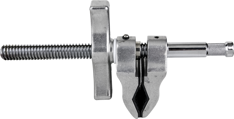 Kupo Super Viser Clamp with 3" Center Jaw and terminated on one end with a 5/8" baby stud. Grooved channel helps to keep the jaws aligned preventing rotation.