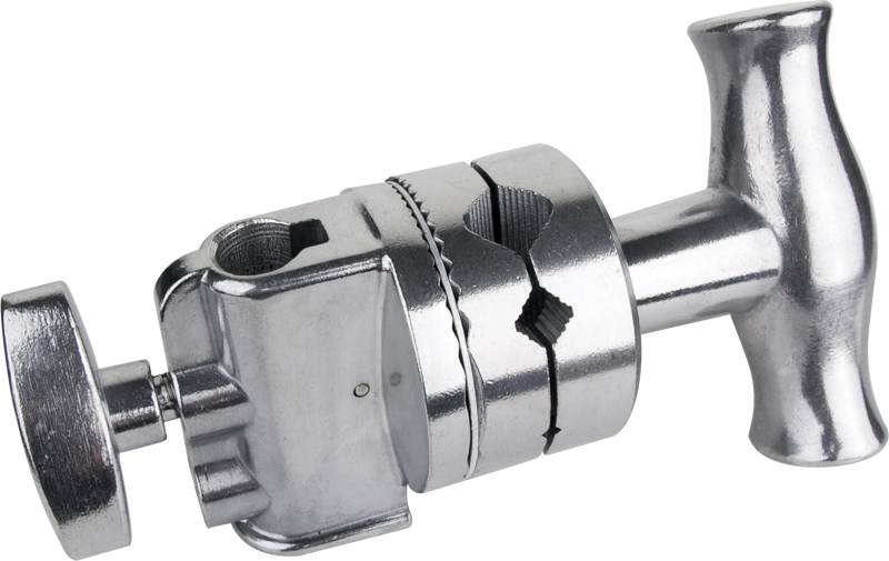 The 2-1/2" Grip Head consists of a pair of rotating aluminum discs attached to a 5/8" (16 mm) receiver. The discs have four different sized V shaped jaws to accept any accessory with a 5/8"