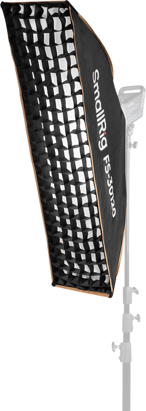 A 30 x 120cm strip softbox featuring a universal Bowens mount. It is compatible with the SmallRig RC 220 Pro series and other Bowens-mount light sources on the market. The quick release umbrella structure allows for effortless one-step installation and disassembly