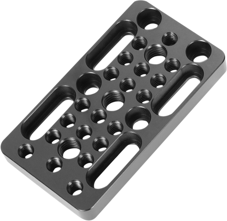 This easy plate is equipped with 1/4"-20 and 3/8"-16 threaded holes in standard spacing (9mm center to center).