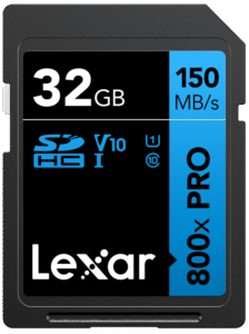 LEXAR SDHC 800x Pro UHS-I cards, C10 (V10) U1, R150, 32GB