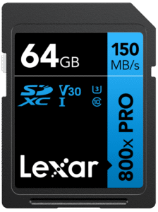 LEXAR SDXC 800x Pro UHS-I cards, C10 (V30) U3, R150, 64GB
