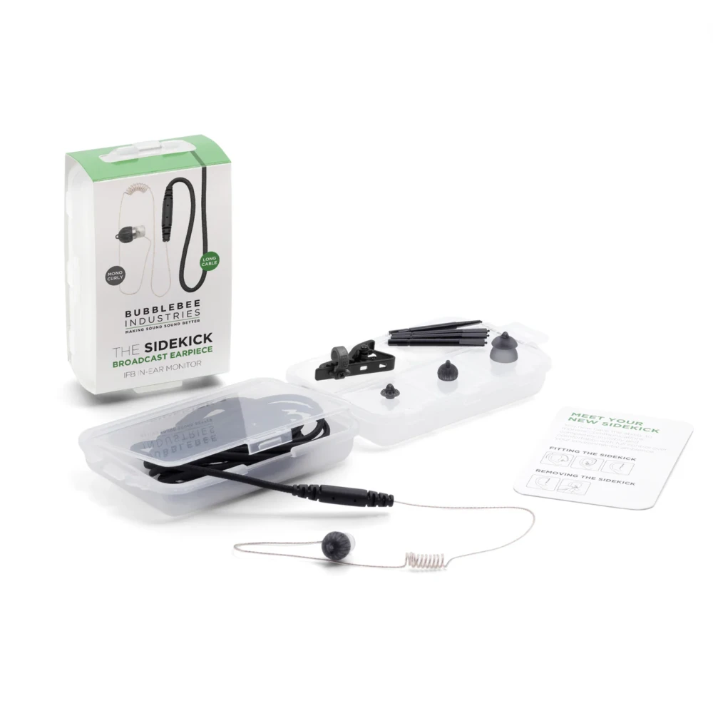 BUBBLEBEE Sidekick Broadcast Earpiece IFB In-Ear Monitor, Mono, Curly, Long Cable