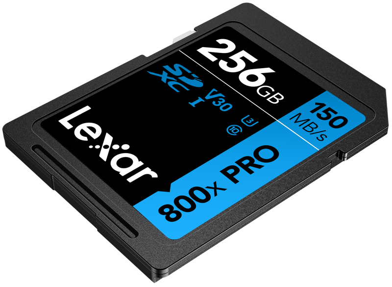 the 256GB High-Performance 800x PRO UHS-I SDXC Card (BLUE Series) from Lexar features a storage capacity of 256GB and may be used for 4K