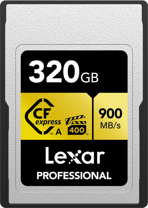 The Lexar Professional CFexpress Type A Card GOLD Series provides superior performance of sustained read speed up to 900MB/s¹