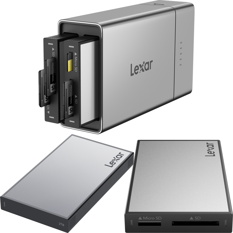 The Lexar Professional Workflow Go bundle combines the portable 2-bay Workflow Go Docking Station with a SD/microSD card reader and a high-capacity 2TB SSD. Designed for professionals on the move