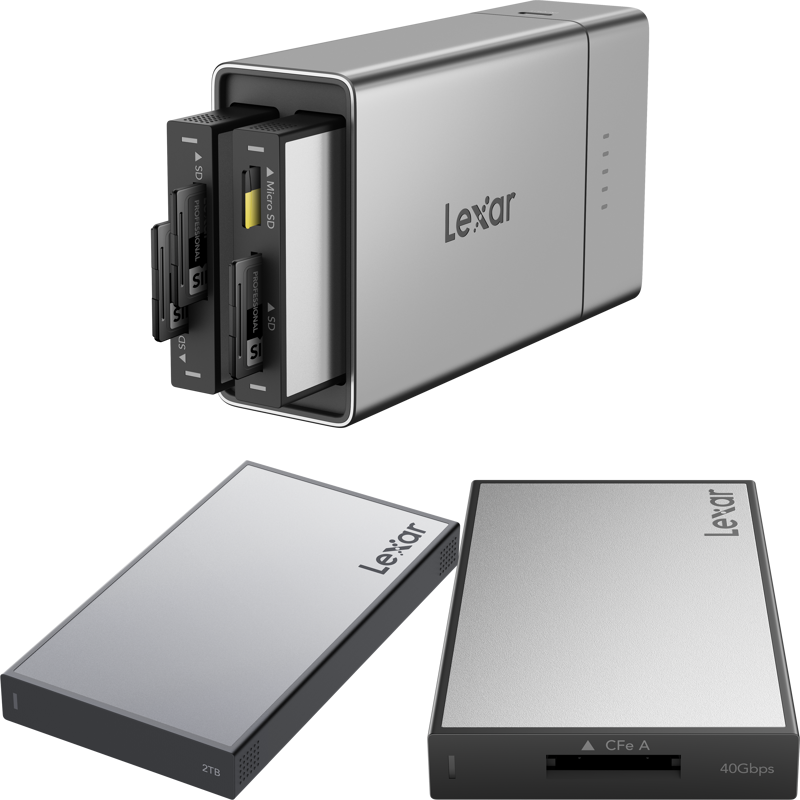 The Lexar Professional Workflow Go bundle combines the portable 2-bay Workflow Go Docking Station with a CFexpress 4.0 Type A reader and a high-capacity 2TB SSD. Designed for professionals on the move