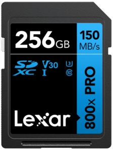 LEXAR SDXC 800x Pro UHS-I cards, C10 (V30) U3, R150/W45, 256GB