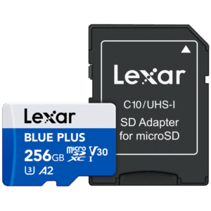 LEXAR microSDHC Blue Plus UHS-I with SD adapter, up to 170MB/s read  C10/A2/U3 (V30) 256GB