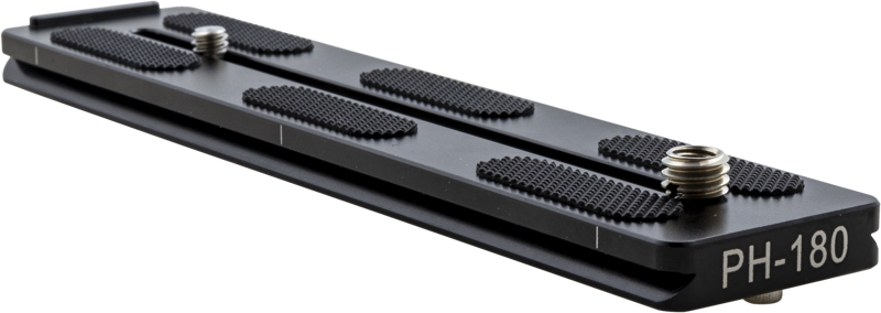 180 mm long quick release plate for telephoto lenses with a support foot.