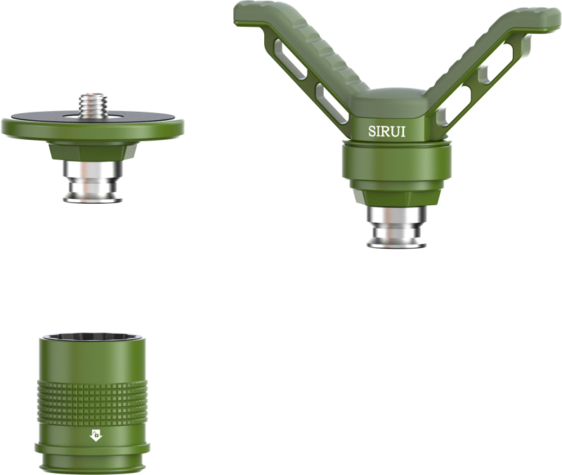 A kit to be able to easy switch between the V-Shape support for rifle shooting or the flate base for attachment of ballhead or video head.