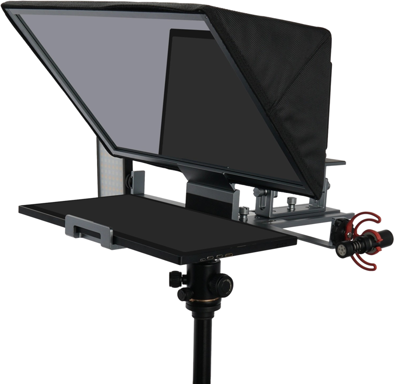 Folding Teleprompter supports up to 16" Tablet Horizontal Vertical Prompting Bluetooth Remote Control