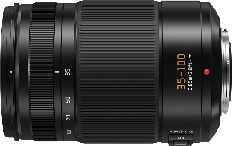 This lens offers F2.8 brightness throughout the entire zoom range and a wide focal length range of 35-100m (35mm camera equivalent: 70-200mm) in a compact and lightweight design.