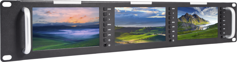 Triple 5" 2RU 800×480 Broadcast LCD Rack Mount Monitor with 3G-SDI