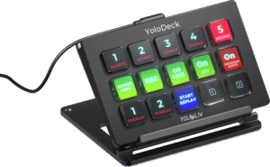 featuring 15 customizable LCD keys. It allows for seamless control of live streaming functions such as starting/stopping streams