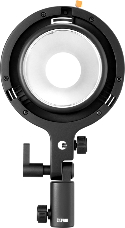 The Zhiyun Bowens Mount Adapter type B lets you use any light modifiers with Bowens Mount with the Molus X100. The adapter fits on top of a light stand with 1/4" end.