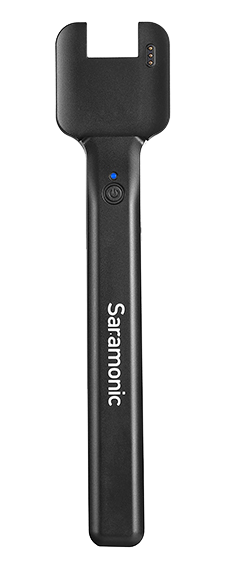 The Saramonic Blink900 HM is a handheld transmitter holder for the Blink900 TX/Blink900 TX-TG clip-on transmitter. Simply slide-on the TX transmitter onto the HM holder