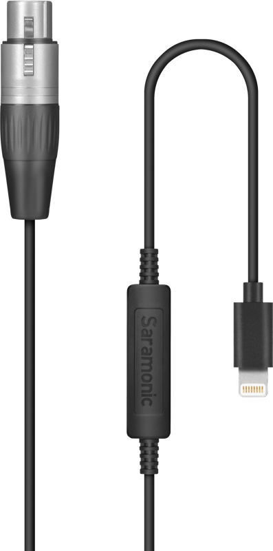 Adapts a 3-pin XLR (female) microphone to Apple iOS devices with Lightning connector.