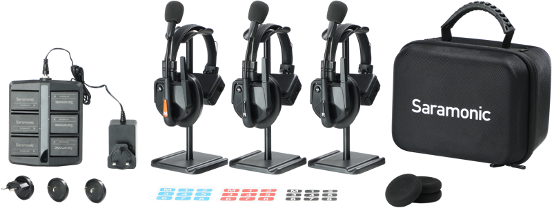 The WiTalk9-3S 3-Person Full-Duplex Wireless Intercom System is a DCT-based system that provides reliable and clear communication in live-event production applications without requiring a hub or bodypack.