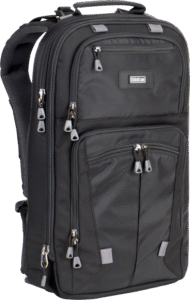 the Shape Shifter V2.0 expands and contracts to hold gripped camera bodies and a laptop.