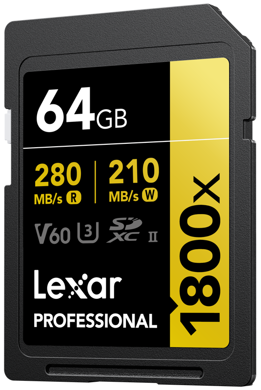 the Lexar Professional 1800x SDXC UHS-II Card GOLD Series lets you quickly capture and transfer high-quality photos and stunning Full-HD and 4K video with speeds up to 280MB/s read1. With the latest UHS-II technology and Video Speed Class 60 (V60) rating