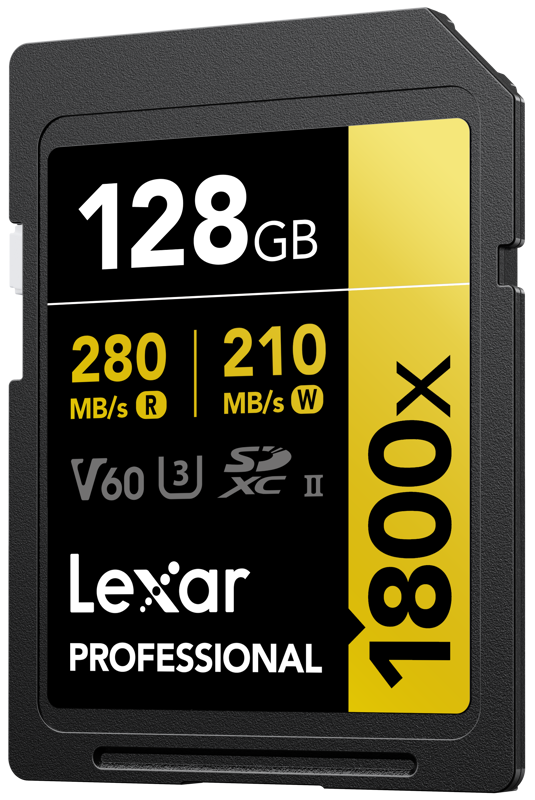 the Lexar Professional 1800x SDXC UHS-II Card GOLD Series lets you quickly capture and transfer high-quality photos and stunning Full-HD and 4K video with speeds up to 280MB/s read1. With the latest UHS-II technology and Video Speed Class 60 (V60) rating