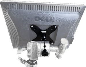 the monitor mounting plate is designed for any monitor that comes with a VESA mounting 75mm x 75mm or 100mm x 100mm.