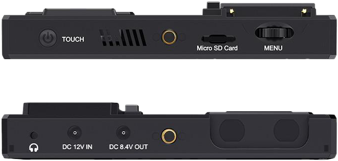 and one HDMI 1.4 loop output supporting up to 1080p60 resolution video. A 3.5mm headphone jack is also provided for audio monitoring on set.
