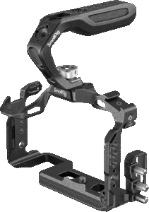 a HDMI &amp USB-C cable clamp and a top handle which feels comfortable and facilitates camera movement and low-angle shot. The streamlined cage with clear edges gives full access to all top controls and the cable clamp can fix HDMI &amp USB-C cables.