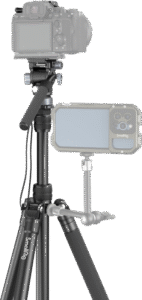 and the detachable center column can be reversed for low-angle shots