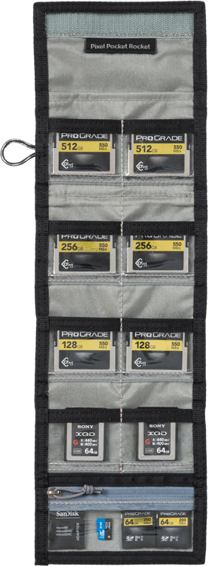 loose items like micro SD cards. Fits easily in your pocket or attaches to your belt or bags.