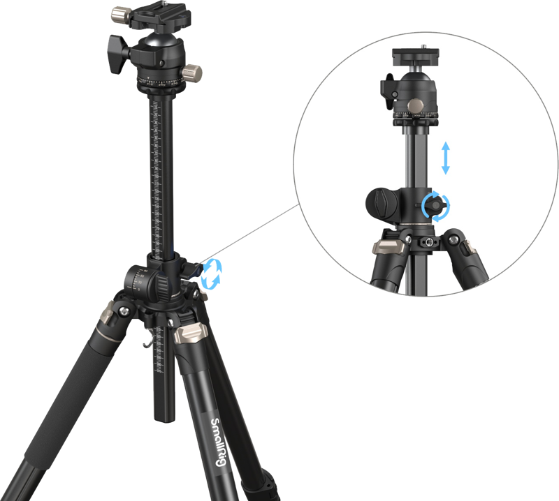 macro & close-up etc. The column is housed in the tripod's top casting to save space