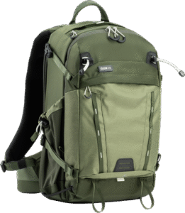 with a rear-panel compartment for photo gear