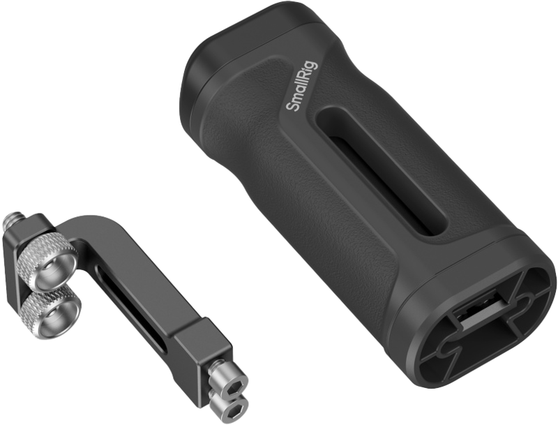 elevating stability for handheld shooting and offering essential mounting options. The handle features two 1/4"-20 threaded holes with an 18mm spacing