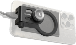 and Samsung T9 models. The clamp features a slide-in cold shoe mount that can be quickly installed at the base of the clamp