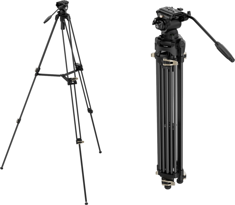 with a height ranging from 84 cm to 187cm and a folded length of 88cm. The video head has an adjustable step-less damping system on TILT and a fixed counterbalance system to provide smooth pan and tilt camera movements