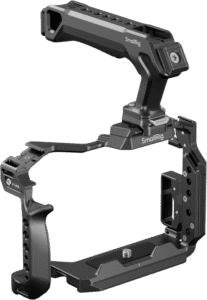 an HDMI & USB-C cable clamp and a top handle