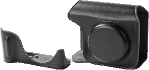 complete with a suede-lined interior to protect the camera and lens from scratches. The half case attaches seamlessly to the full case using a combination of magnetic attraction and Velcro.