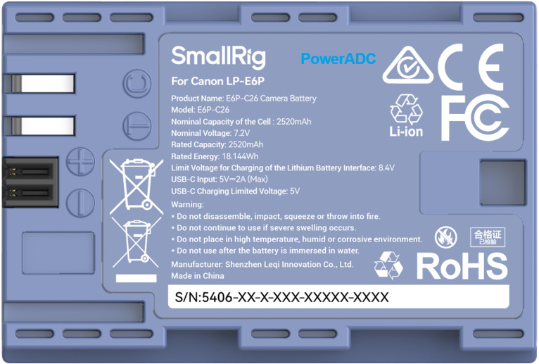 SMALLRIG 5406 Camera Battery for Canon LP-E6P