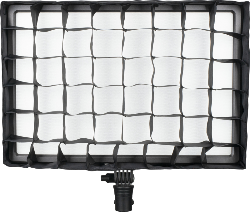 LumiPad 25 Eggcrate quickly attaches to the fixture via elastic straps. The grid eliminates spill light and provides the directional control required for selective lighting