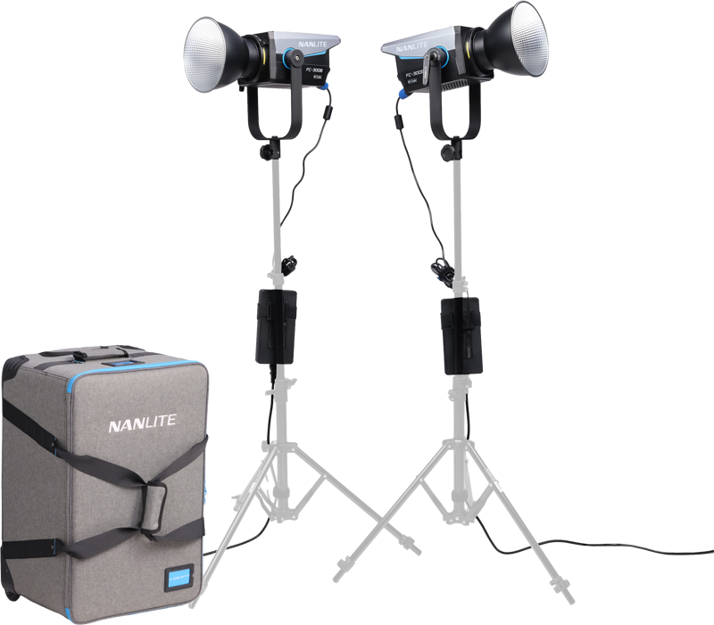 The Nanlite FC-300B 2-Light Kit with Softboxes and Rolling Case.  AC-powered