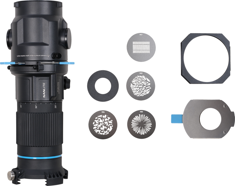 Flexible Beam Angle: Zoom from 25° to 45° with a simple turn of the lens barrel—no need to remove gobos or shutters. Bowens Mount Compatibility: Fits all Bowens-mount fixtures up to 800W