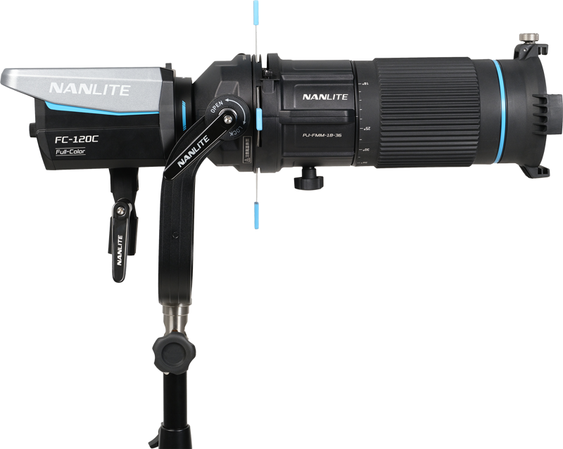 and features a zoom range from 18° to 36°—ideal for precise beam placement in studio or location work.