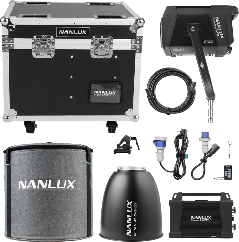 NANLUX Evoke 2400B Spot Light in Flight Case &amp 45° Reflector in soft bag.