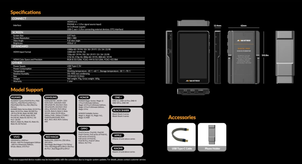 AVMATRIX VM40 Vlog Selfie Monitor