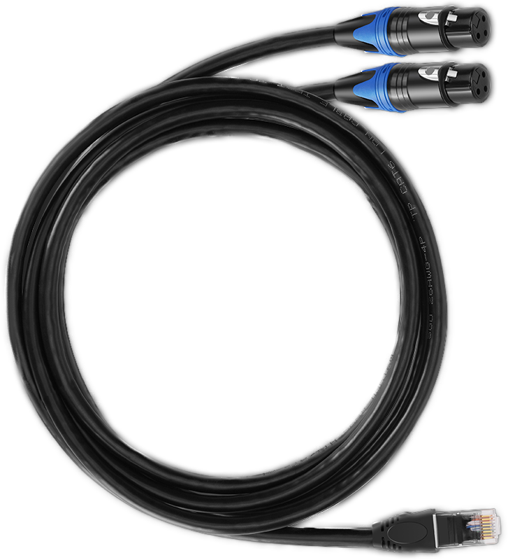 This cable allows you to convert a balanced RJ45 audio feed into two standard XLR outputs.