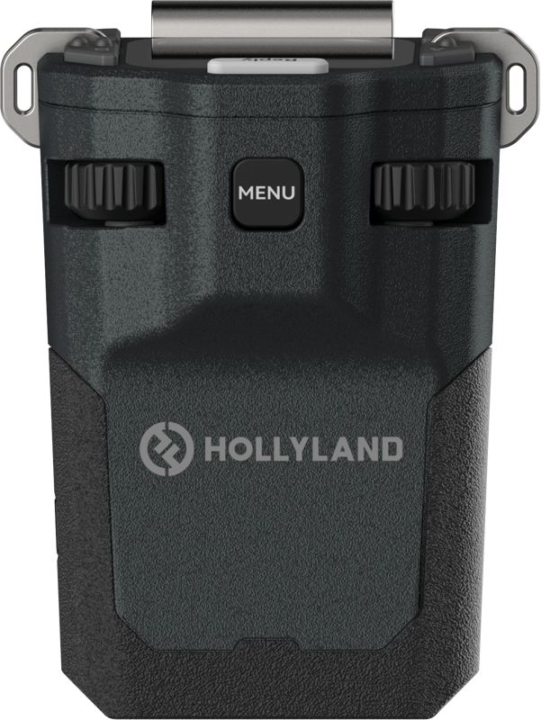 IP65-rated wireless beltpack offering up to 15-hour runtime per charge. Ensures reliable crew communication within 500-meter range. Swappable battery