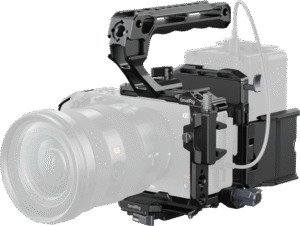 the foldable battery mount plate makes it easy to transport and set up wherever your filming takes you. This comprehensive kit includes a cage