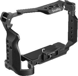 using a bottom 1/4"-20 screw and dual side screws to secure the camera and prevent deflection